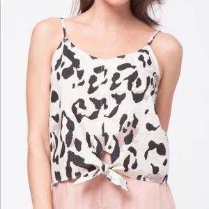 Mo:vint linen front knot Leopard tank top